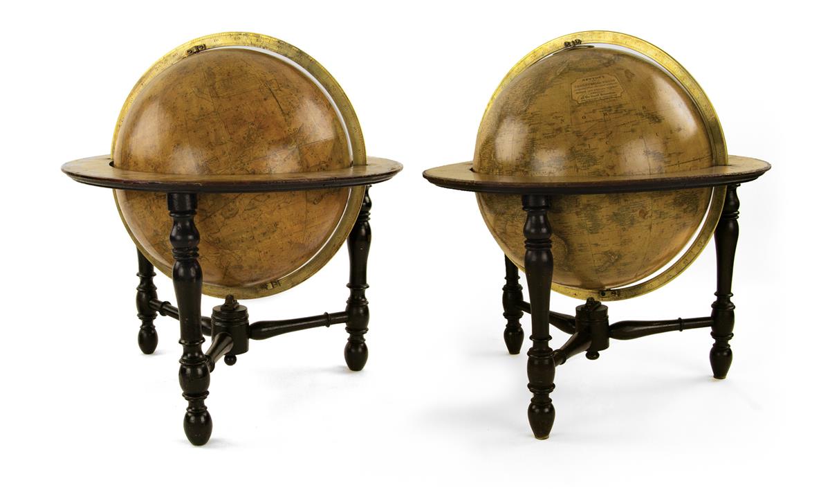 (GLOBES.) Newton family. Pair of 12-inch terrestrial and celestial table globes.
